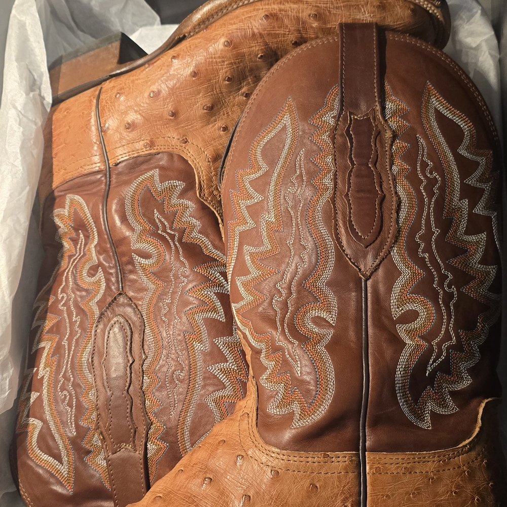 Lucchese Brown and Tan Ostrich Leather Boots